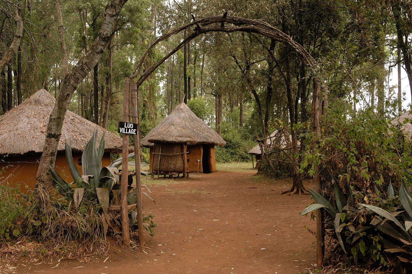 Thatched huts of the traditional Luo homestead at Bomas of Kenya